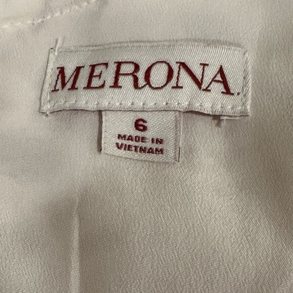 Merona Women’s 6 Off-White Lace Crochet One-Shoulder Dress Scallop‎ Hem Cocktail - Picture 10 of 13